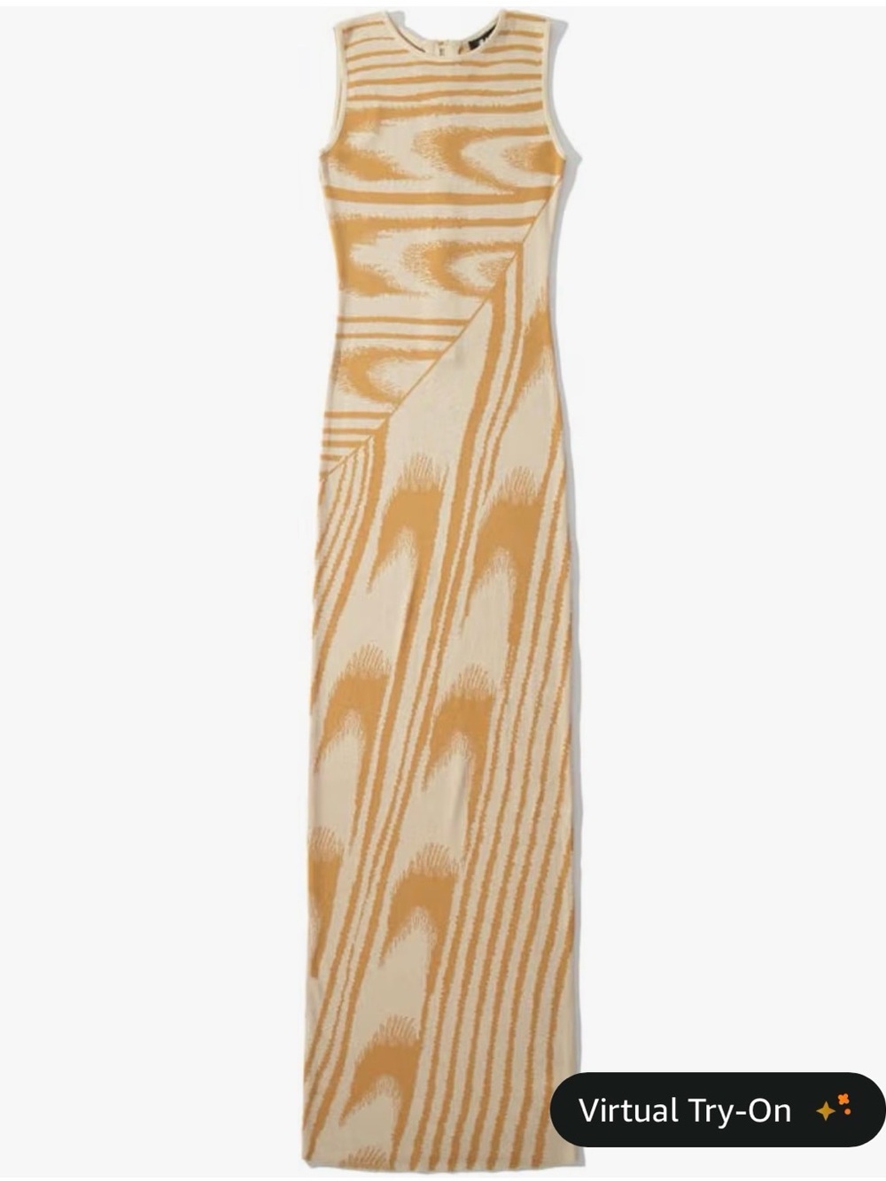 Amazon Sleeveless Beige and Mustard Wave-Print Maxi Dress